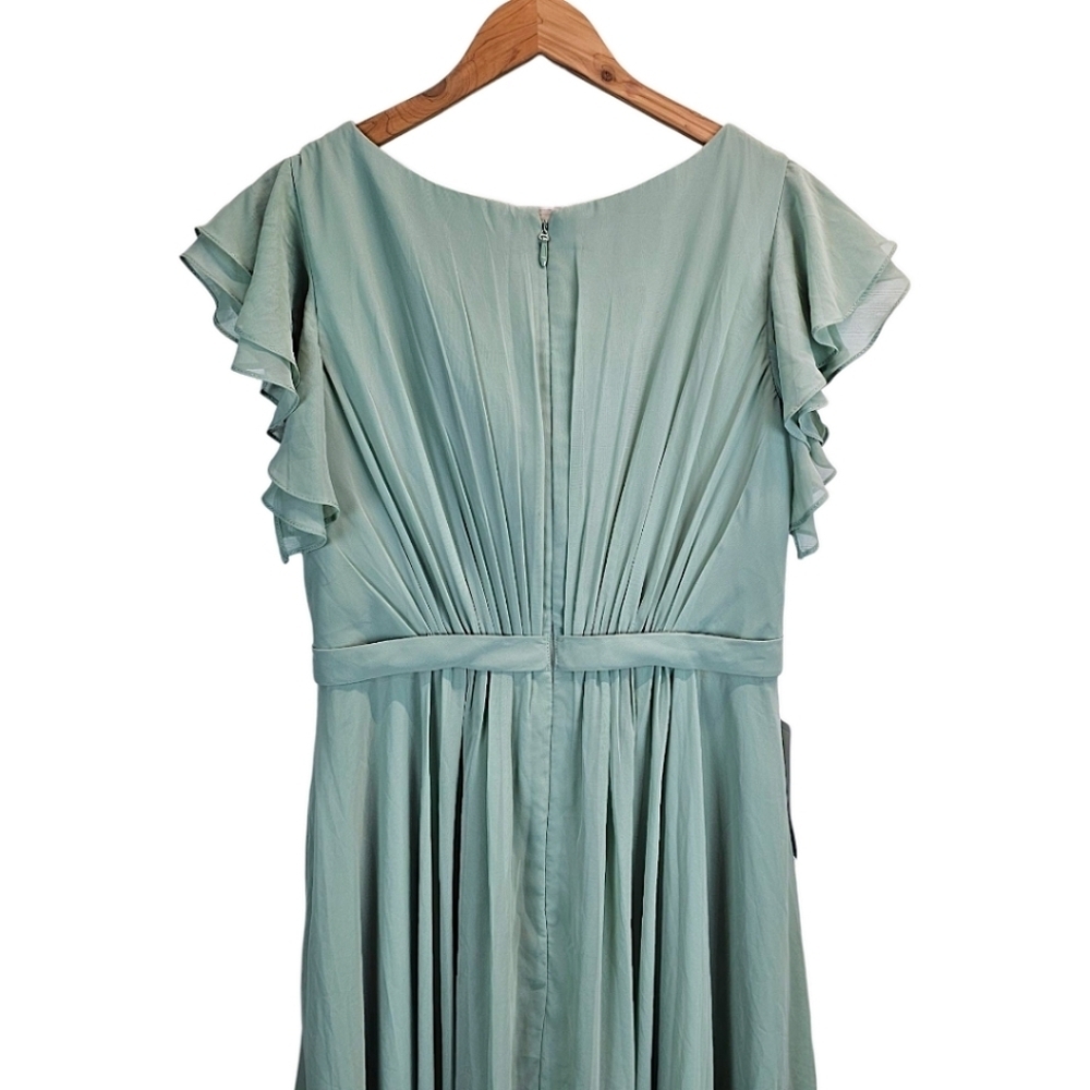 Azazie Womens Daphne A-Line Ruffled Chiffon Floor-Length Dress 14 Matcha Green - Picture 6 of 13